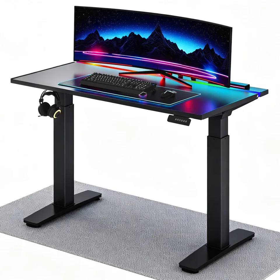 flexispot-elektrisch-h-henverstellbarer-schreibtisch-gaming-desk-mit-led-lichtle image 1