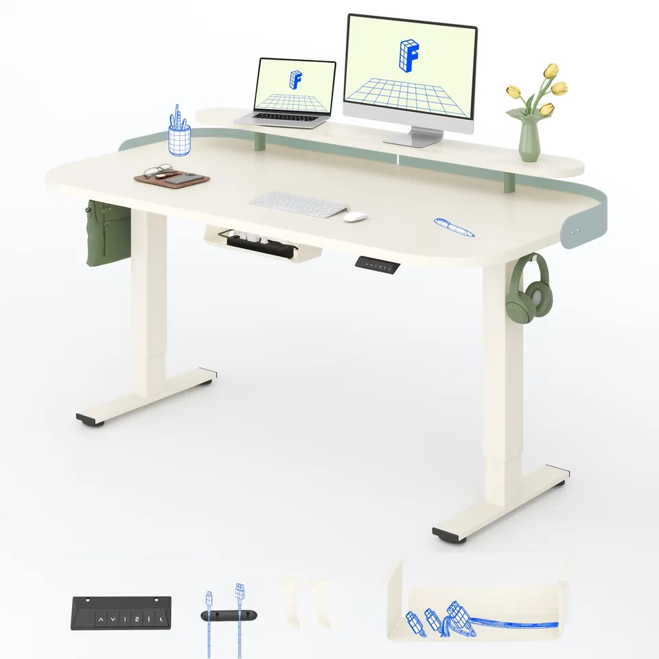 flexispot-elektrisch-h-henverstellbarer-schreibtisch-140x80-cm-mit-monitoraufsat image 1