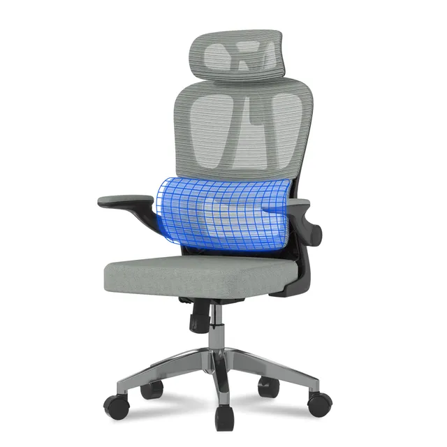 flexispot-ergonomischer-b-rostuhl-grau-schreibtischstuhl-mit-2d-kopfst-tze-klapp image 1