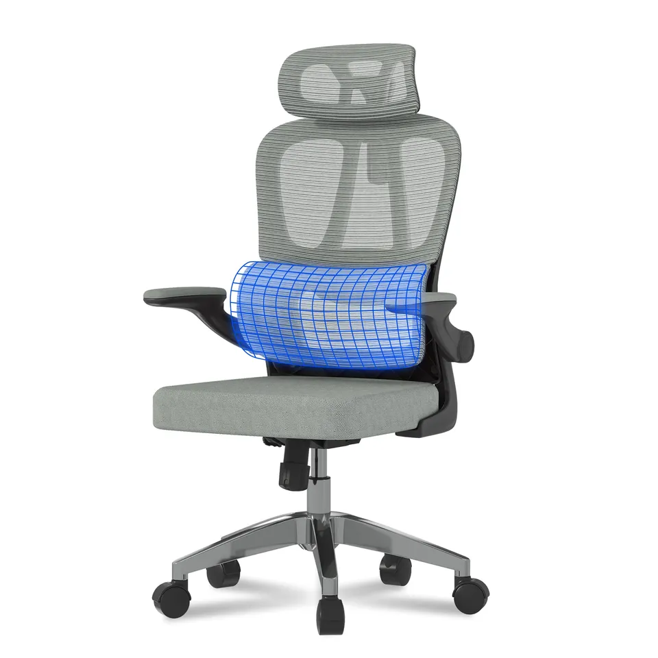 flexispot-ergonomischer-b-rostuhl-grau-schreibtischstuhl-mit-2d-kopfst-tze-klapp image 1