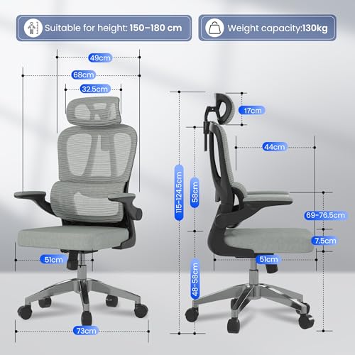 flexispot-ergonomischer-b-rostuhl-grau-schreibtischstuhl-mit-2d-kopfst-tze-klapp image 8