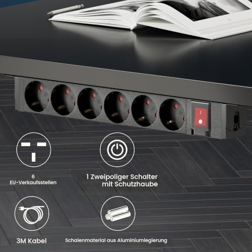 flexispot-6-fach-aluminium-steckdosenleiste-mit-schalter-3-m-kabel-16a-4000w-sch image 8
