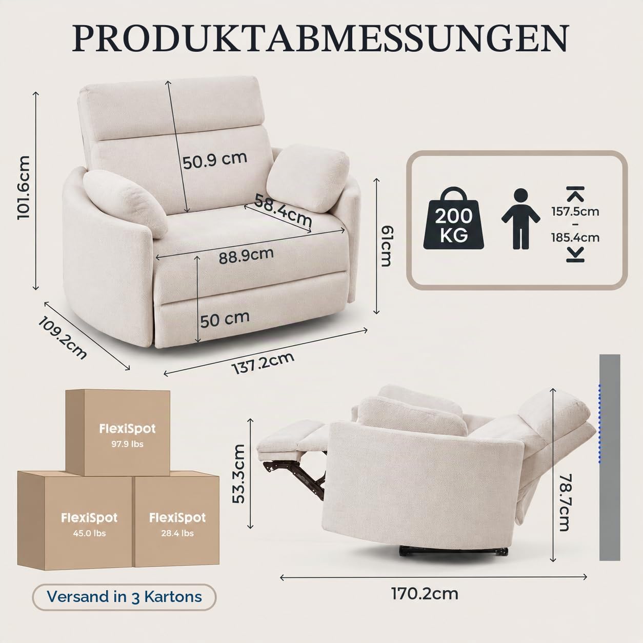 flexispot-mochi-pro-zero-wall-xxl-elektrischer-relaxsessel-1-5-sitzer-fernsehses image 2
