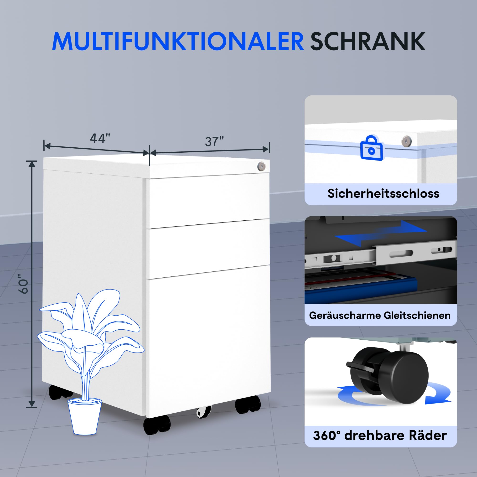 flexispot-rollcontainer-mit-3-schubladen-abschlie-barer-mobiler-aktenschrank-mit image 2
