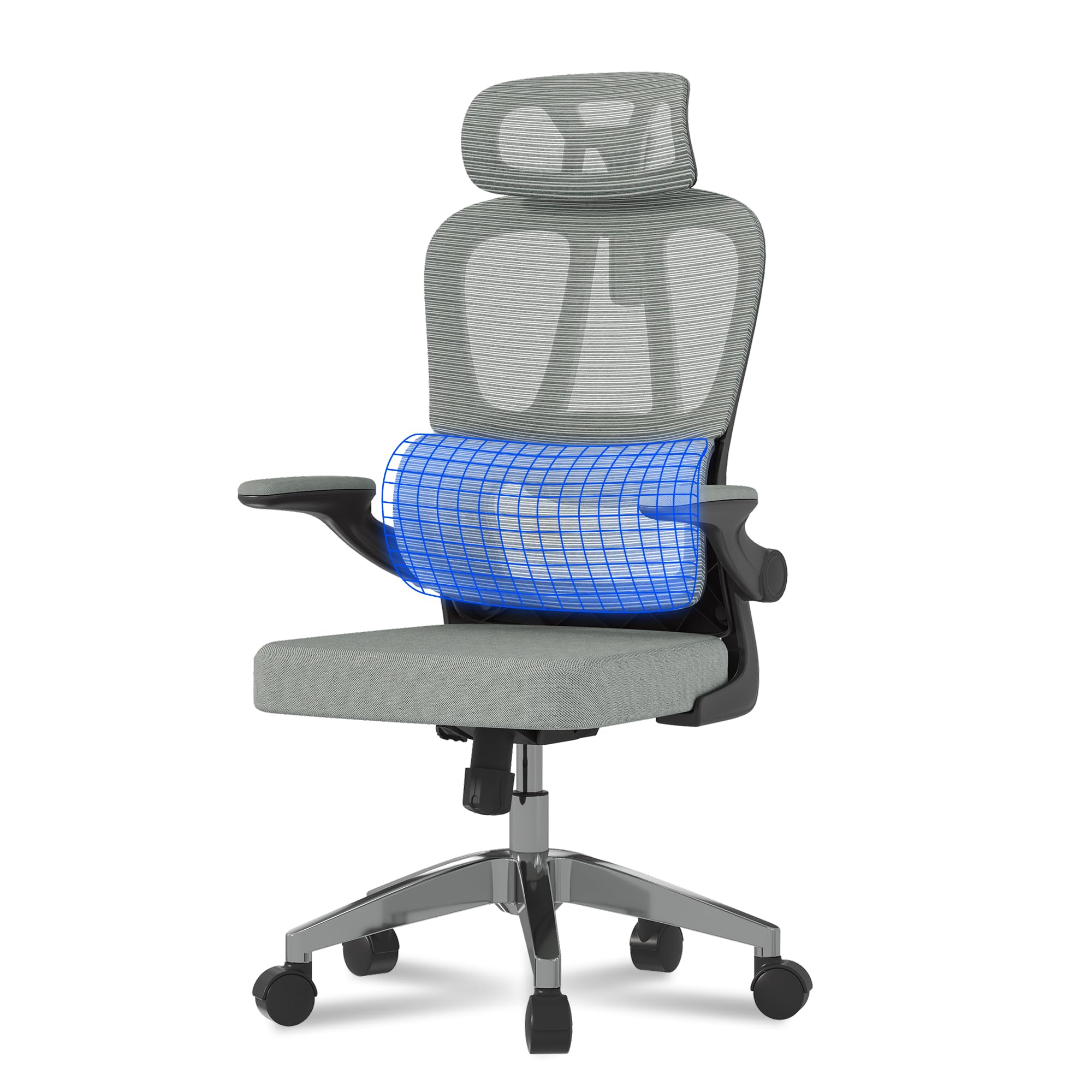 flexispot-ergonomischer-b-rostuhl-grau-schreibtischstuhl-mit-2d-kopfst-tze-klapp image 1