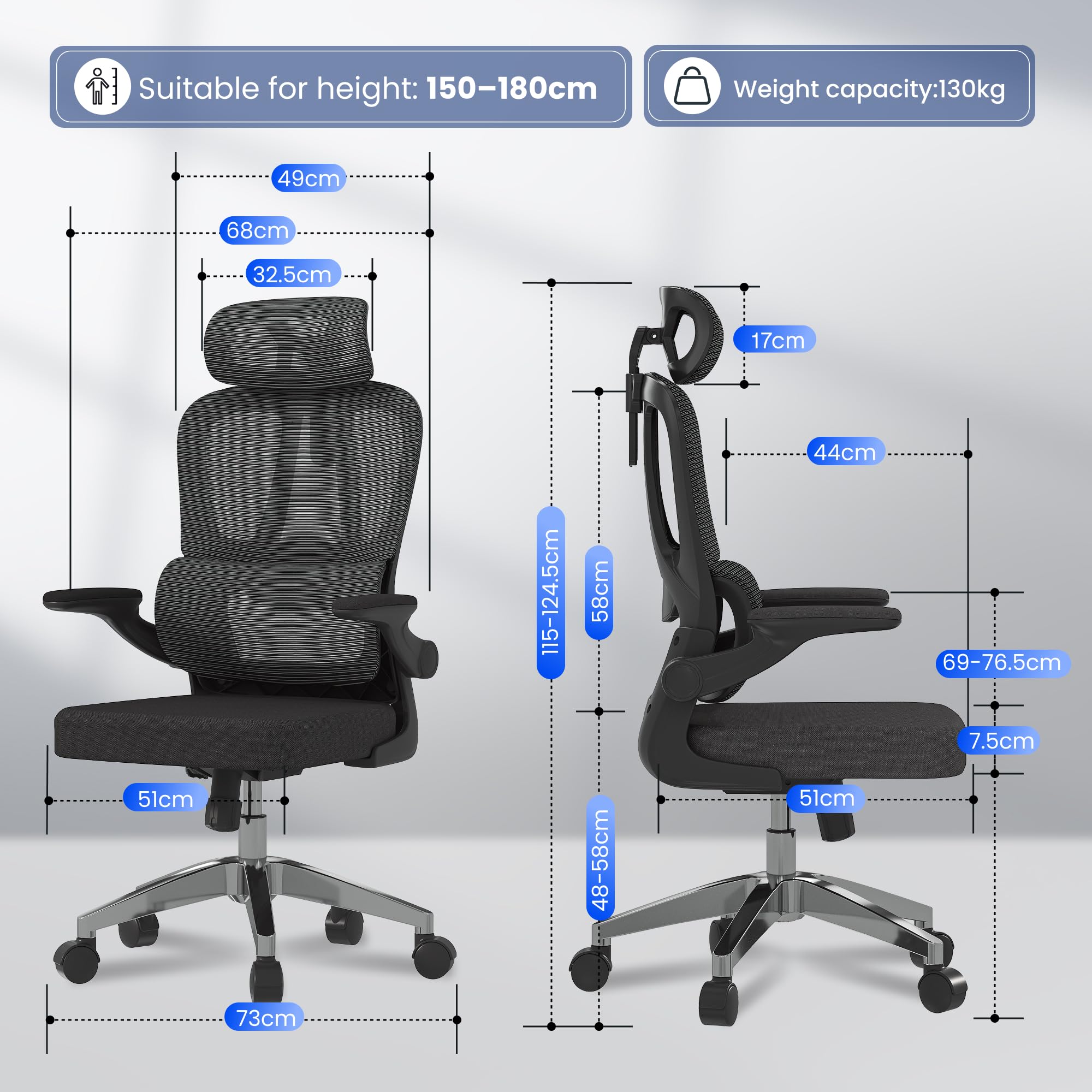 flexispot-ergonomischer-b-rostuhl-mit-2d-kopfst-tze-klappbaren-armlehnen-dynamis image 3