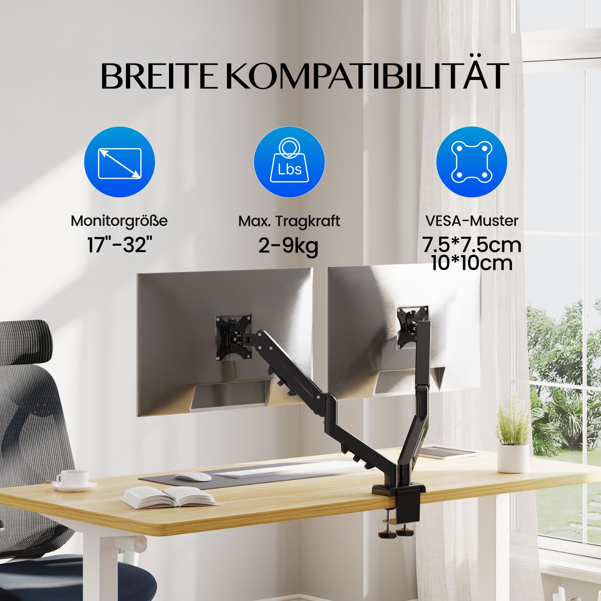 flexispot-dual-monitor-halterung-f-r-2-monitore-17-32-zoll-2-9-kg-pro-arm-h-henv image 2