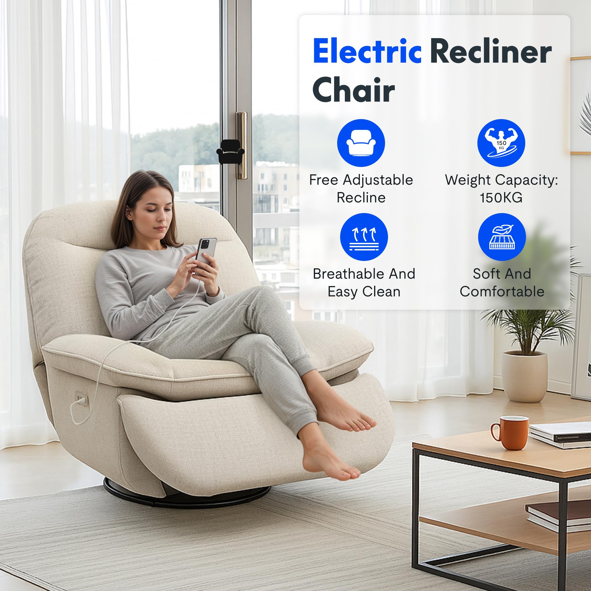 flexispot-relaxsessel-xr6-oval-elektrischer-drehsessel-fernsehsessel-mit-145-lie image 4