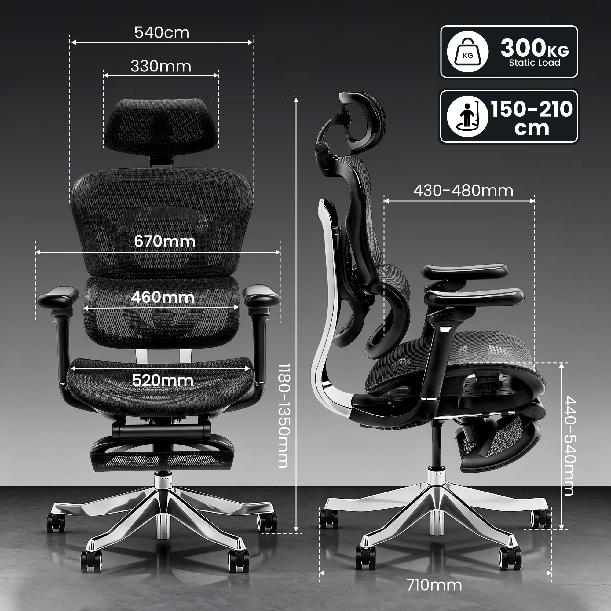 flexispot-ergox-max-ergonomischer-b-rostuhl-schwarz-bis-300-kg-mit-4d-kopfst-tze image 2