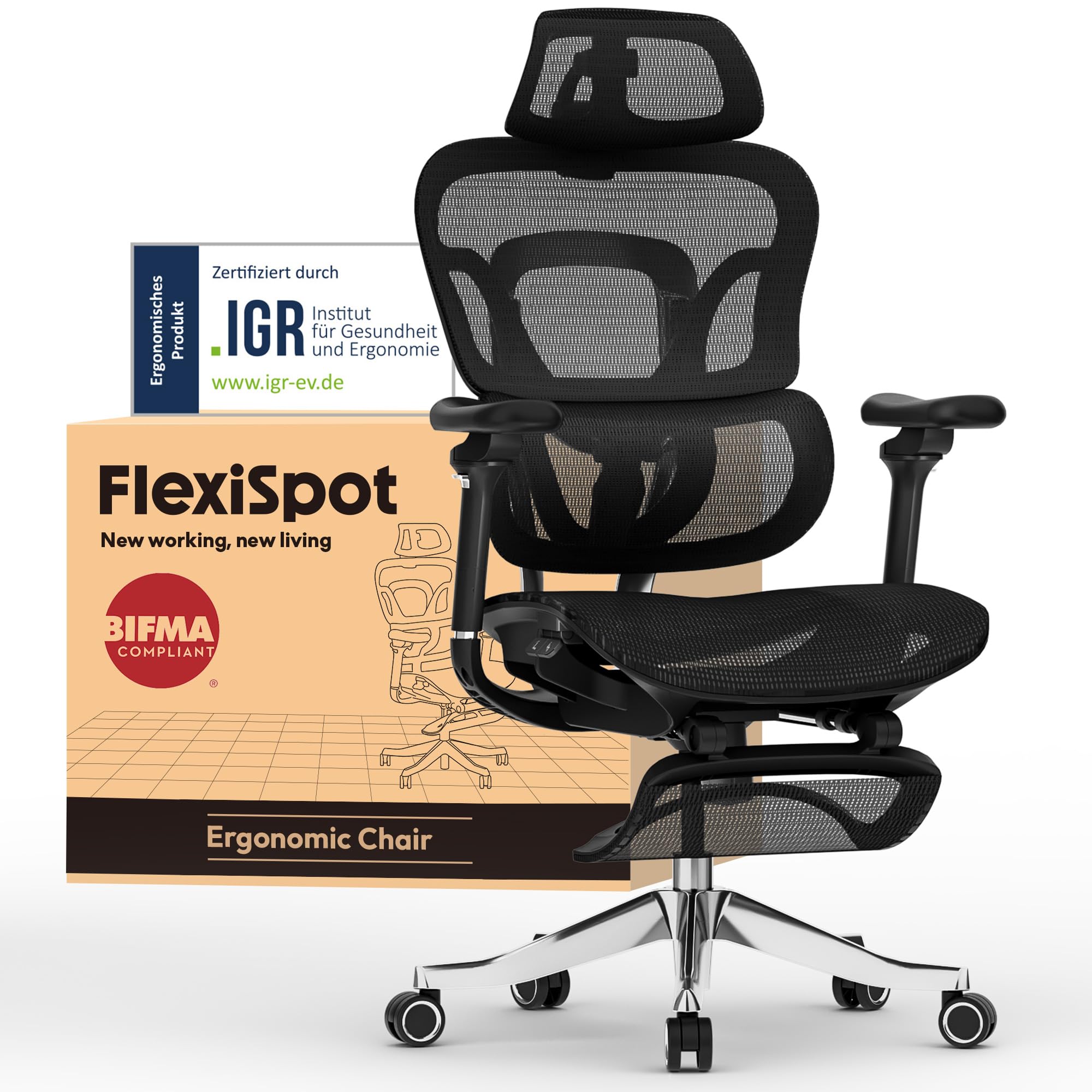 flexispot-ergox-max-ergonomischer-b-rostuhl-schwarz-bis-300-kg-mit-4d-kopfst-tze image 1