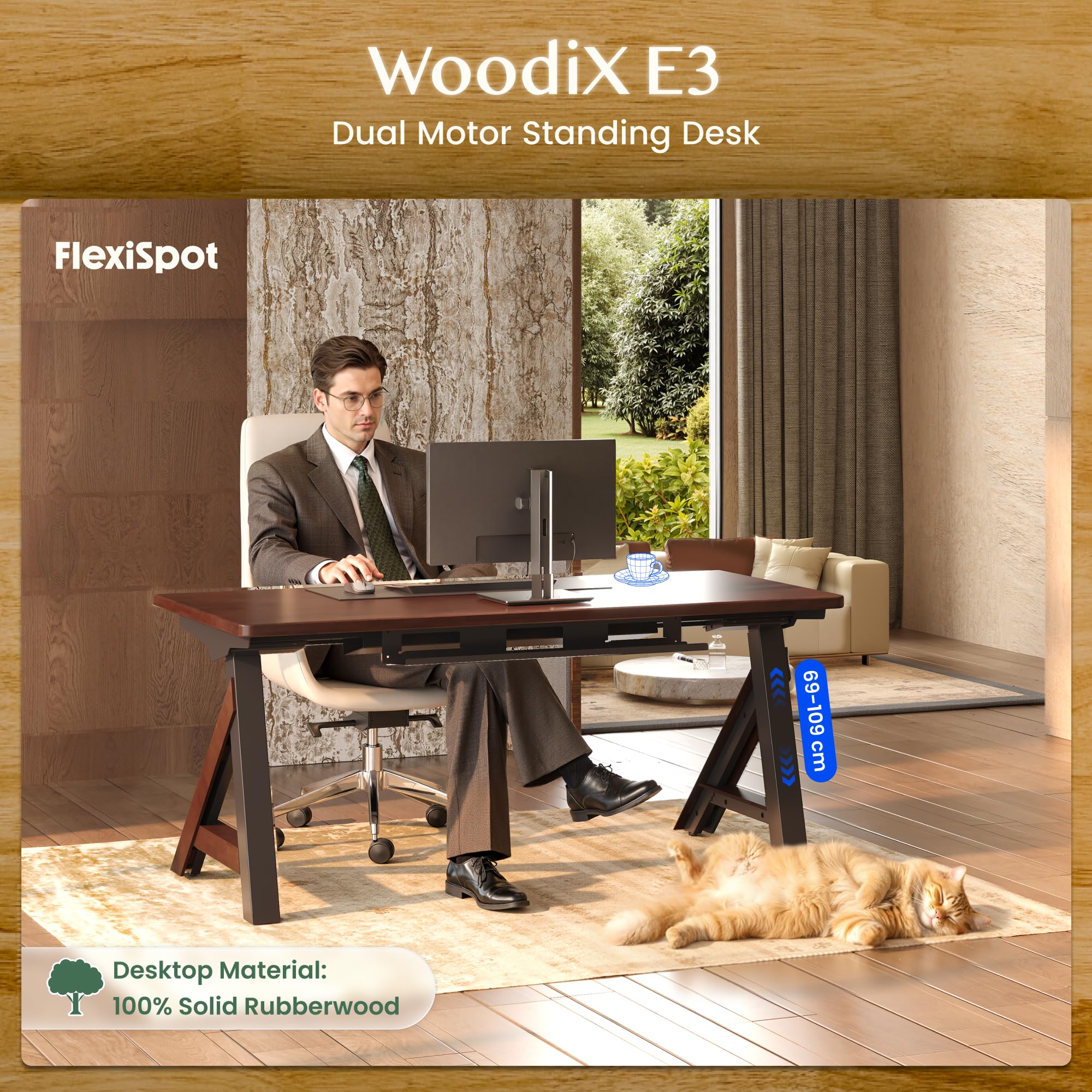 flexispot-woodix-e3-h-henverstellbares-schreibtisch-gestell-mit-25-mm-massivholz image 2